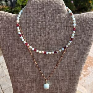 Garnet, Jasper and Brass Necklace